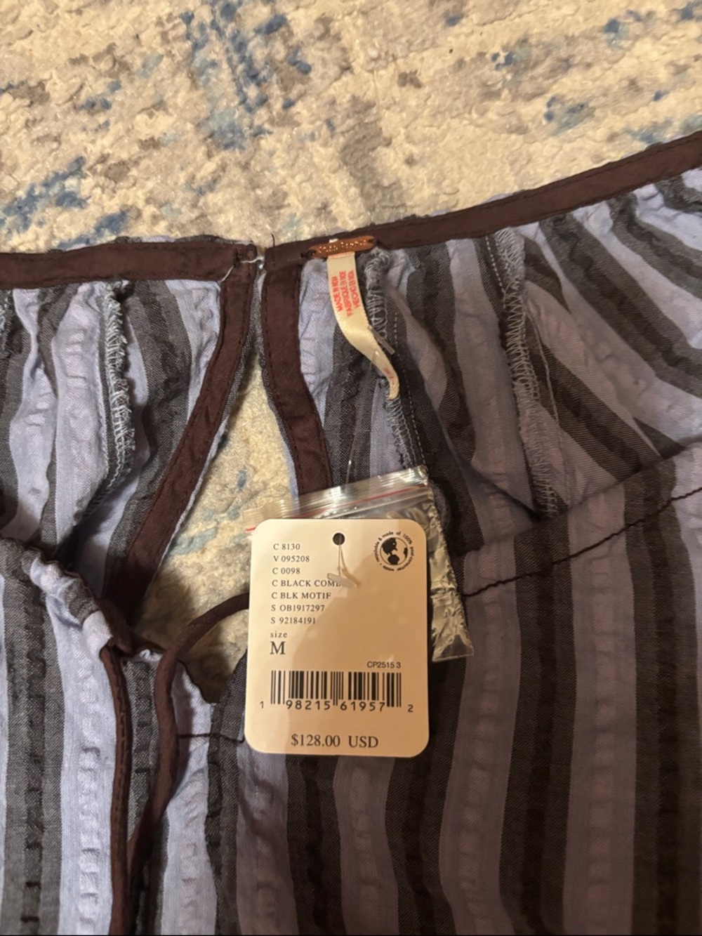 Free People bop around romper striped in Light Blue and Black Trim